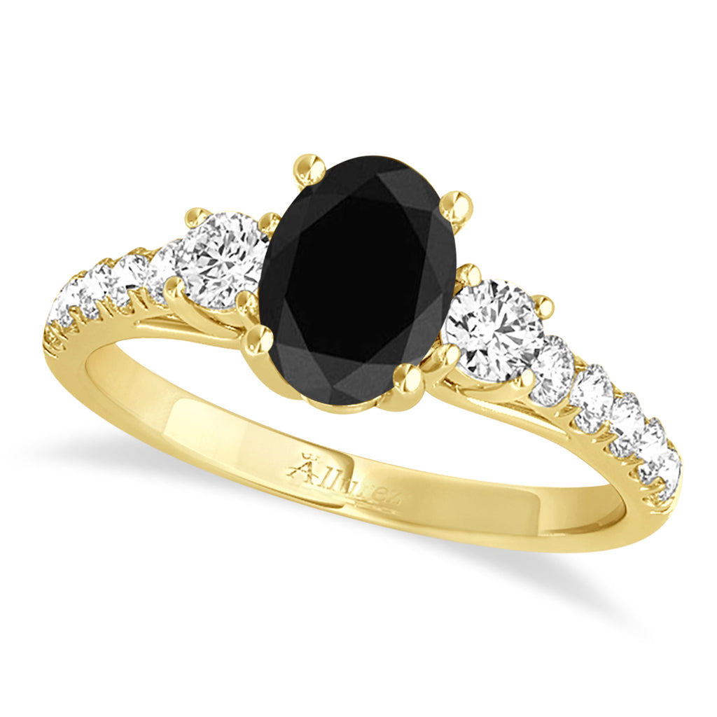 Oval Cut Black Diamond & Diamond Engagement Ring 18k Yellow Gold (1.40ct)