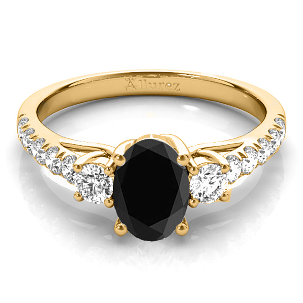 Oval Cut Black Diamond & Diamond Engagement Ring 18k Yellow Gold (1.40ct)