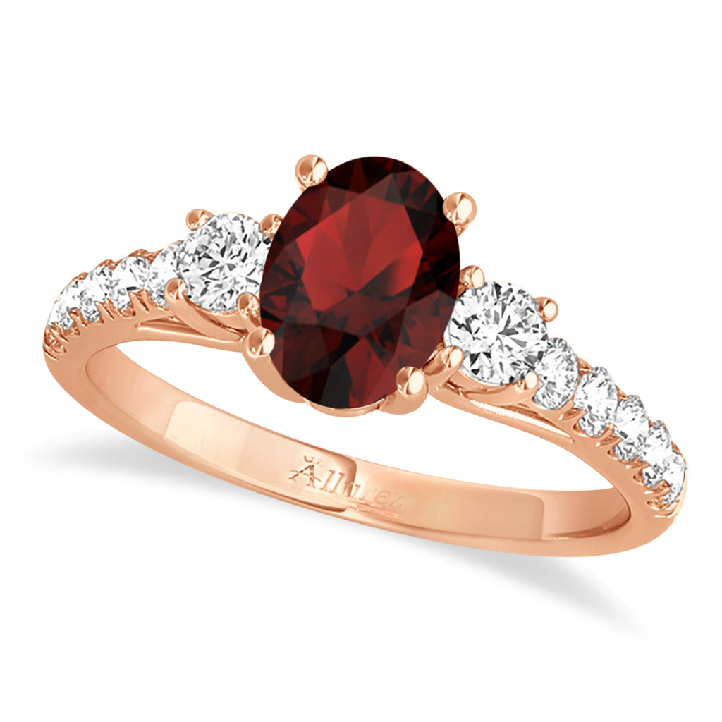 Oval Cut Garnet & Diamond Engagement Ring 14k Rose Gold (1.40ct)