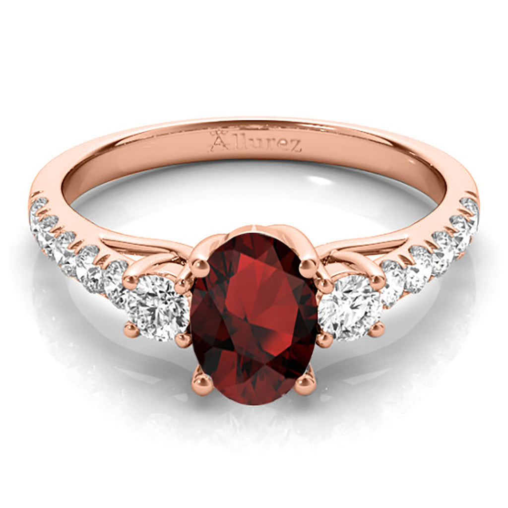 Oval Cut Garnet & Diamond Engagement Ring 14k Rose Gold (1.40ct)