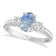 Oval Cut Moonstone & Diamond Engagement Ring 14k White Gold (1.40ct)