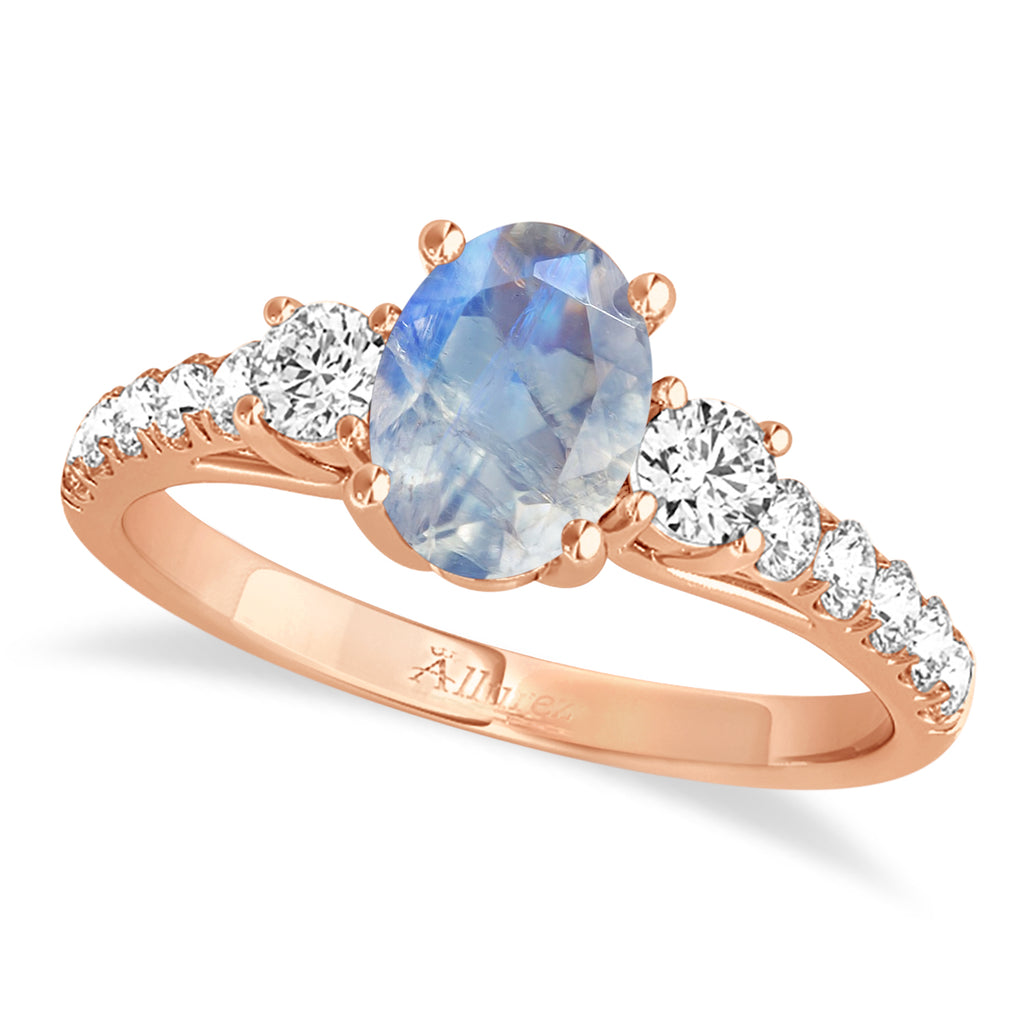 Oval Cut Moonstone & Diamond Engagement Ring 18k Rose Gold (1.40ct)