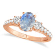 Oval Cut Moonstone & Diamond Engagement Ring 18k Rose Gold (1.40ct)