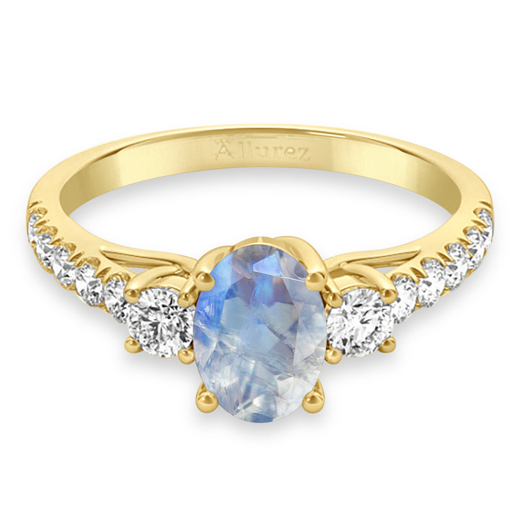 Oval Cut Moonstone & Diamond Engagement Ring 18k Yellow Gold (1.40ct)