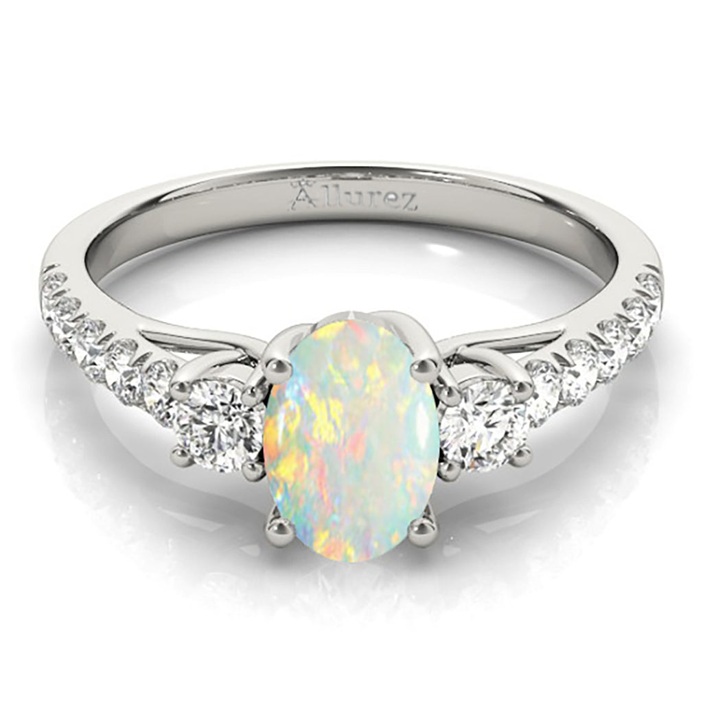 Oval Cut Opal & Diamond Engagement Ring 14k White Gold (1.40ct)