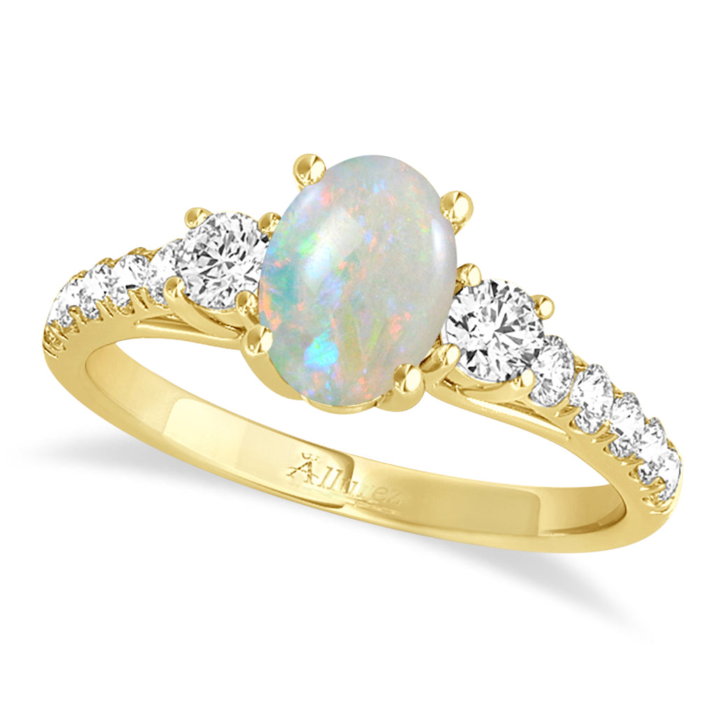 Oval Cut Opal & Diamond Engagement Ring 14k Yellow Gold (1.40ct)
