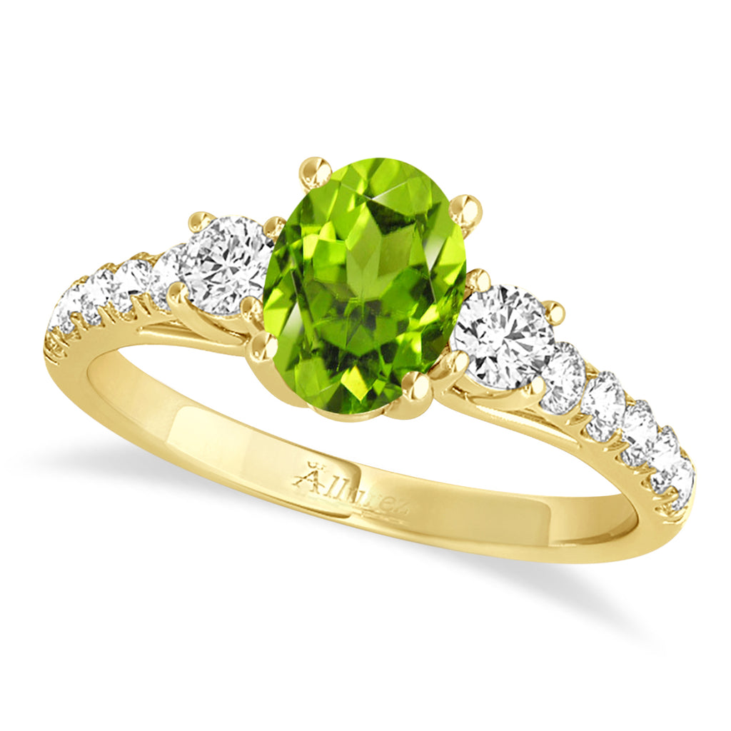 Oval Cut Peridot & Diamond Engagement Ring 14k Yellow Gold (1.40ct)