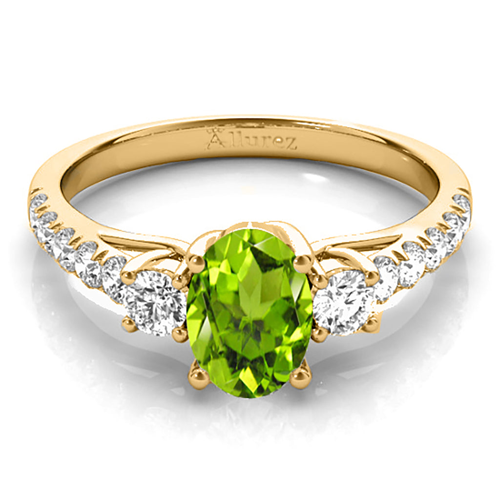 Oval Cut Peridot & Diamond Engagement Ring 14k Yellow Gold (1.40ct)