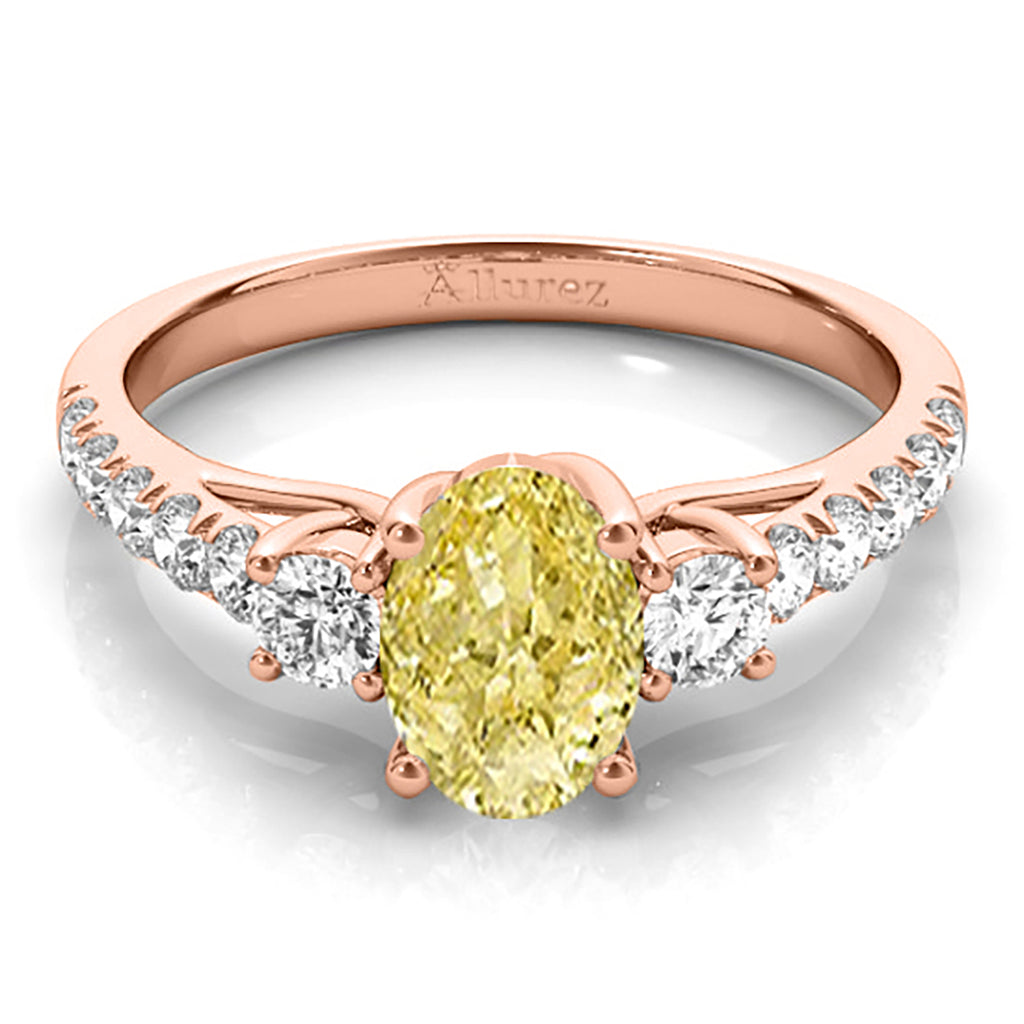 Oval Cut Yellow Diamond & Diamond Engagement Ring 14k Rose Gold (1.40ct)