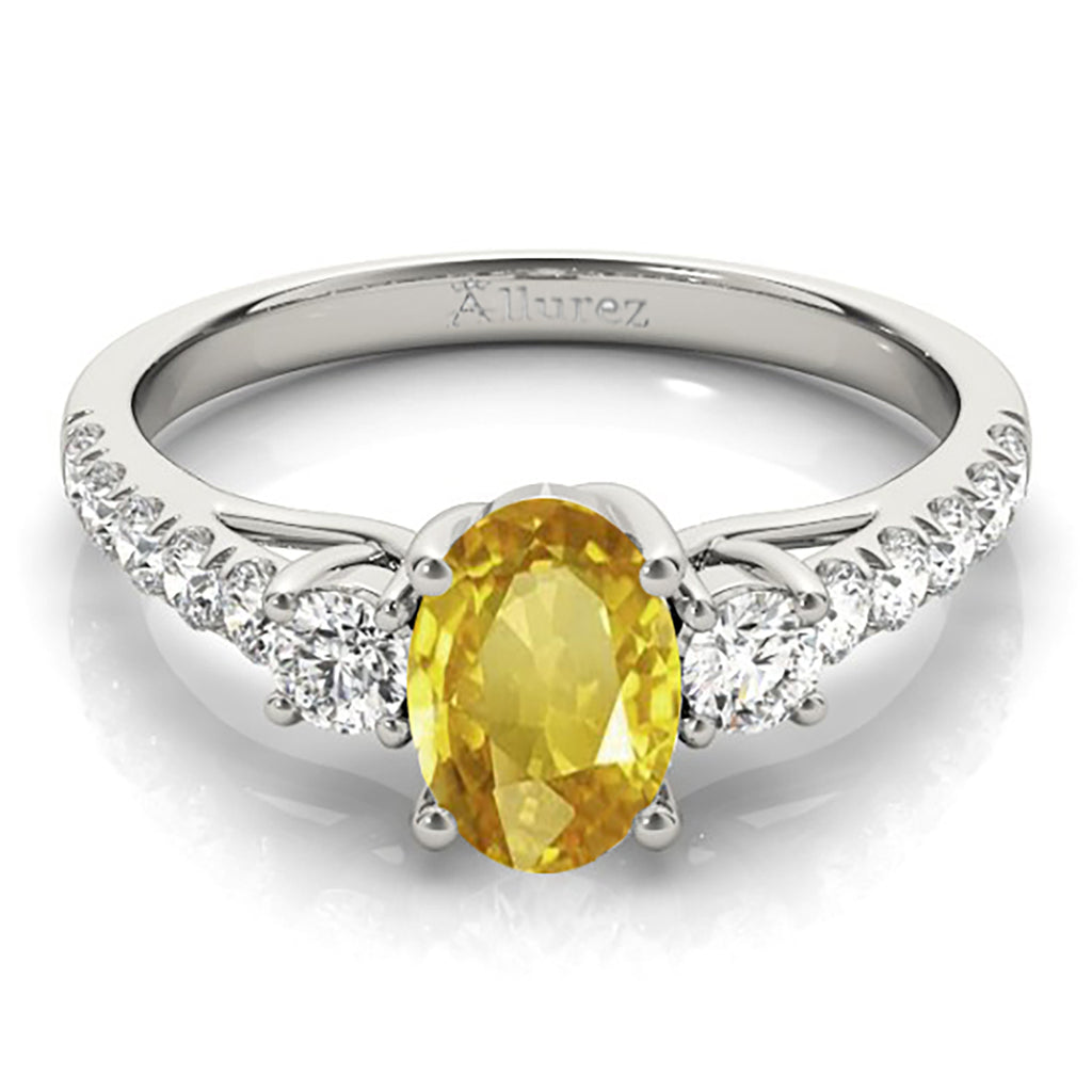 Oval Cut Yellow Sapphire & Diamond Engagement Ring 14k White Gold (1.40ct)