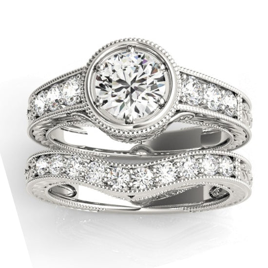 Diamond Antique Style Bridal Set Setting 14K White Gold (0.47ct)