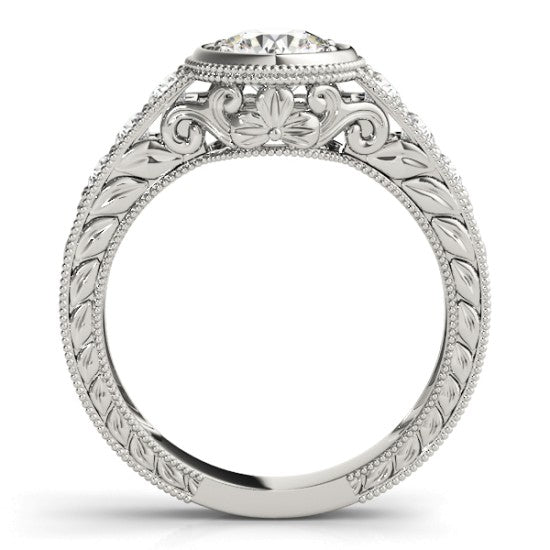Diamond Antique Style Bridal Set Setting 14K White Gold (0.47ct)