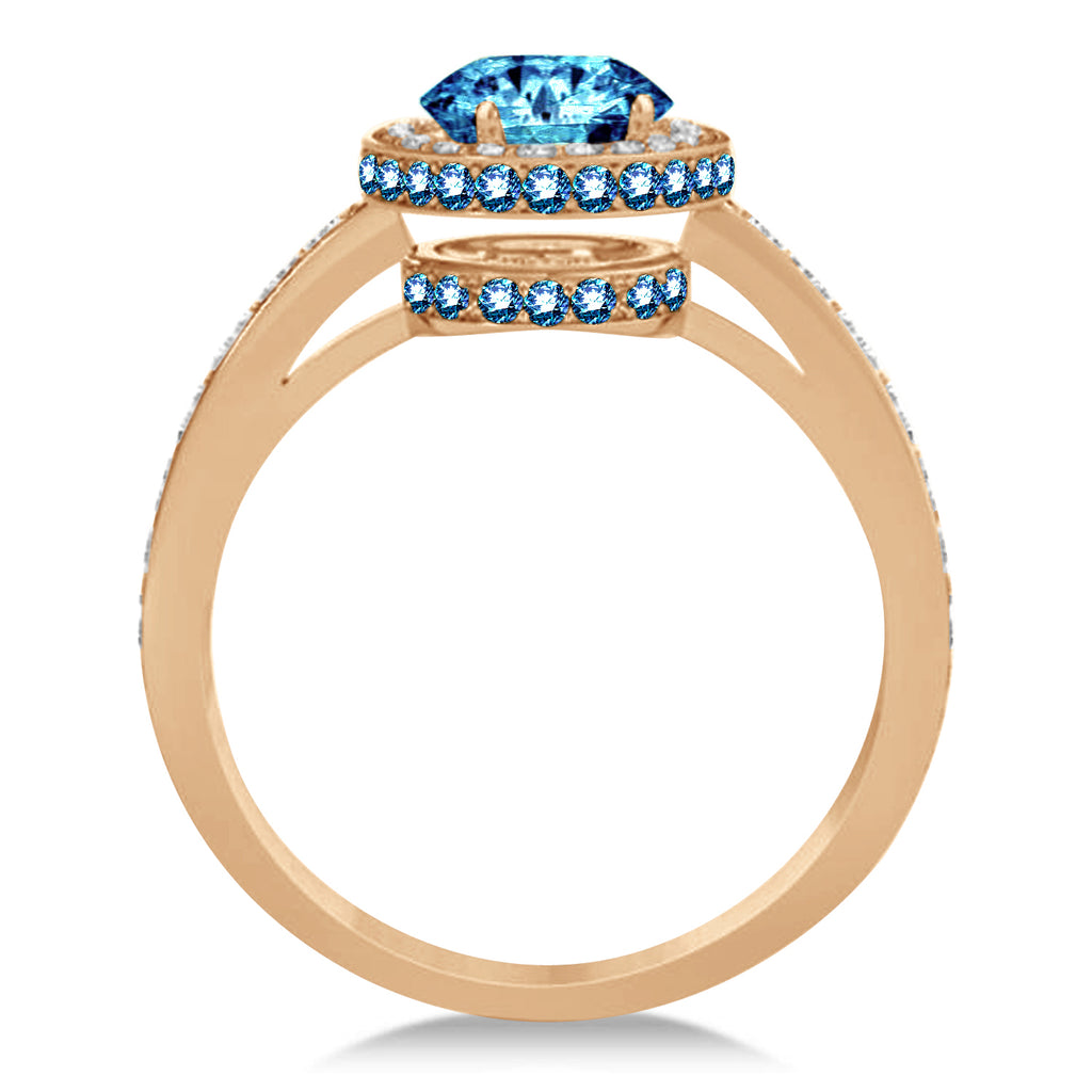 Oval Blue Topaz & Diamond Halo Engagement Ring 14k Rose Gold (2.10ct)