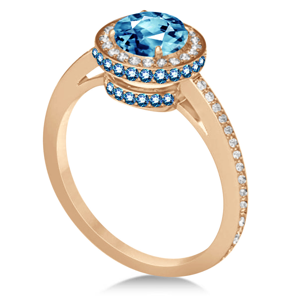 Oval Blue Topaz & Diamond Halo Engagement Ring 14k Rose Gold (2.10ct)