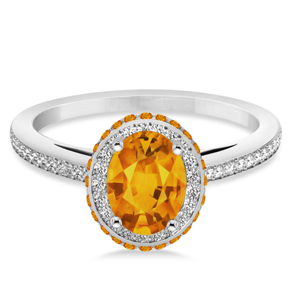 Oval Citrine & Diamond Halo Engagement Ring 14k White Gold (1.75ct)