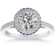 Diamond Halo Engagement Ring Blue Sapphire Accents 14k W. Gold 0.50ct