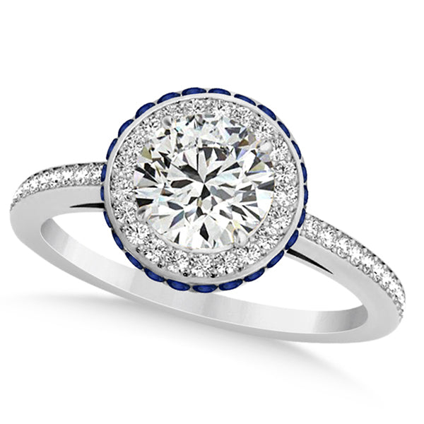 Diamond Halo & Sapphire Gemstone Engagement Ring 14k White Gold 1.50ct