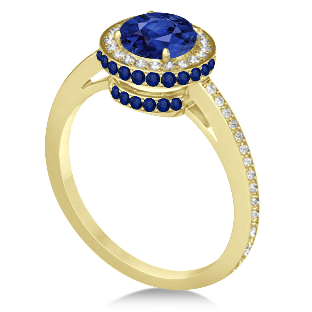 Oval Blue Sapphire Diamond Halo Engagement Ring 14k Yellow Gold 2.00ct