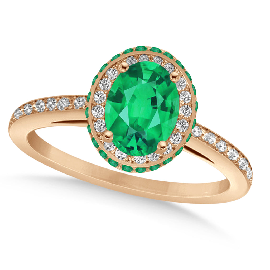 Oval Lab Emerald & Diamond Halo Engagement Ring 14k Rose Gold (1.76ct)