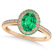 Oval Lab Emerald & Diamond Halo Engagement Ring 14k Rose Gold (1.76ct)