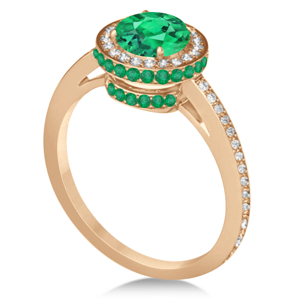 Oval Lab Emerald & Diamond Halo Engagement Ring 14k Rose Gold (1.76ct)