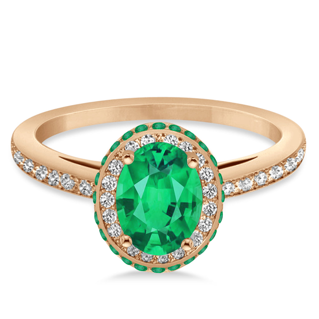 Oval Lab Emerald & Diamond Halo Engagement Ring 14k Rose Gold (1.76ct)