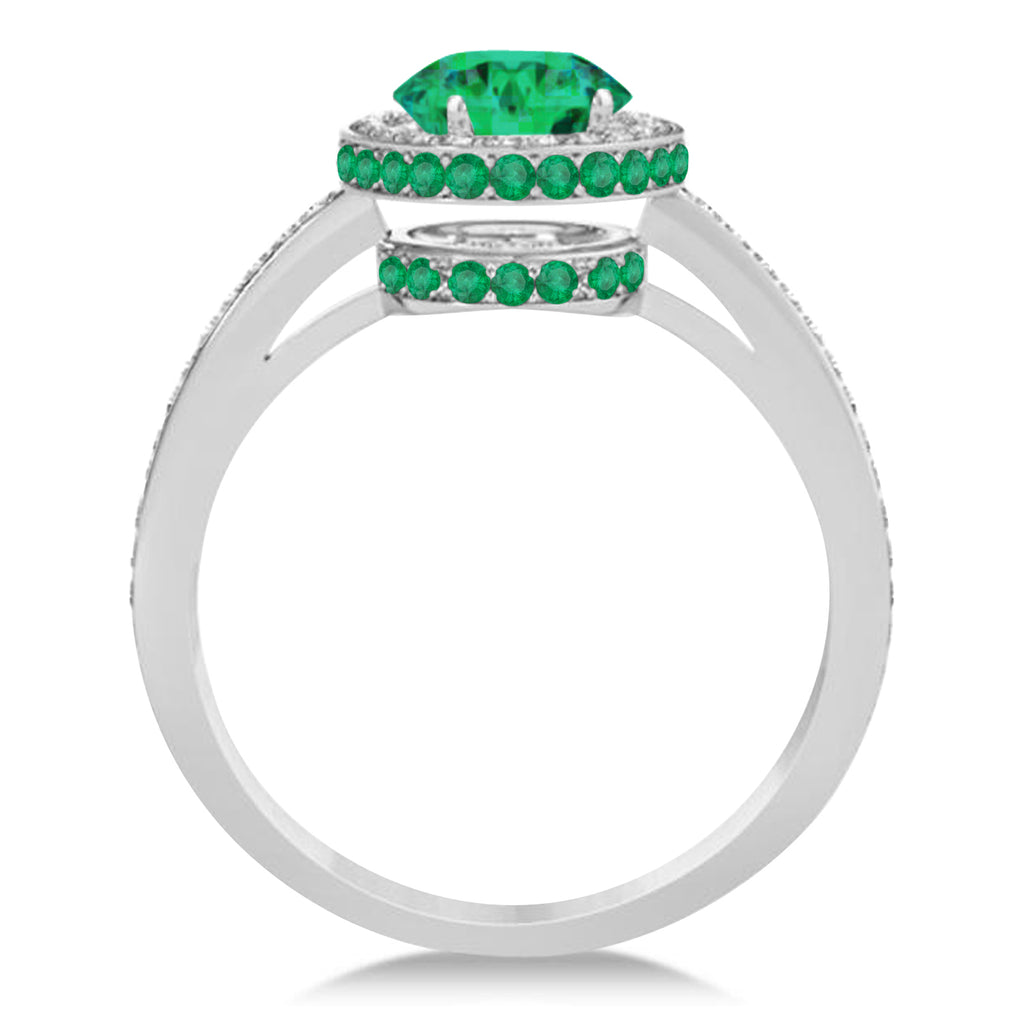 Oval Lab Emerald & Diamond Halo Engagement Ring 14k White Gold (1.76ct)