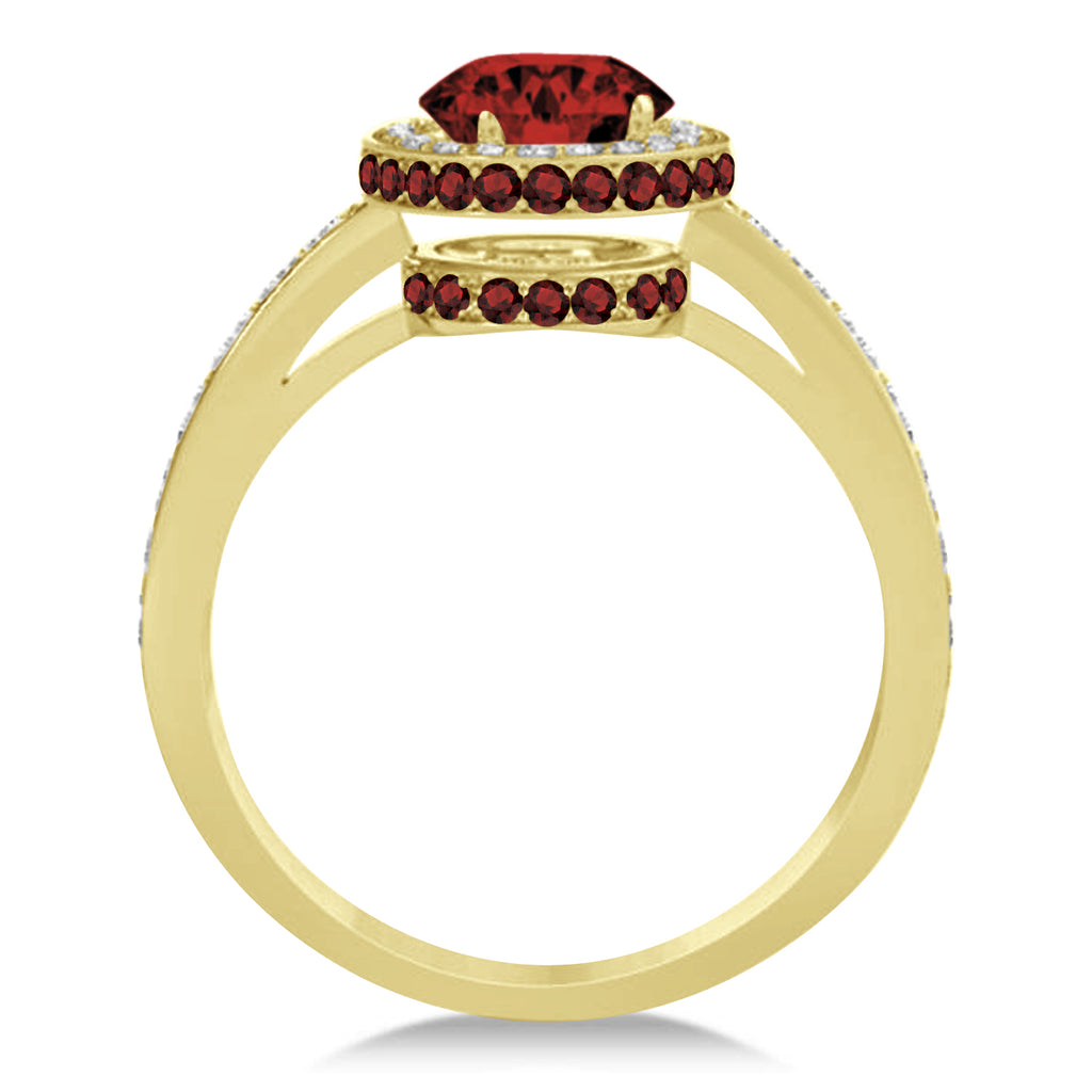 Oval Garnet & Diamond Halo Engagement Ring 14k Yellow Gold (1.90ct)