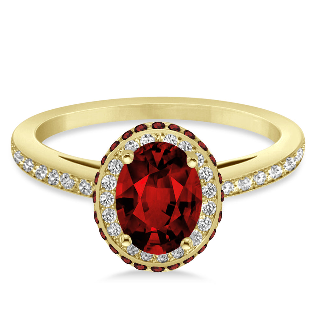 Oval Garnet & Diamond Halo Engagement Ring 14k Yellow Gold (1.90ct)