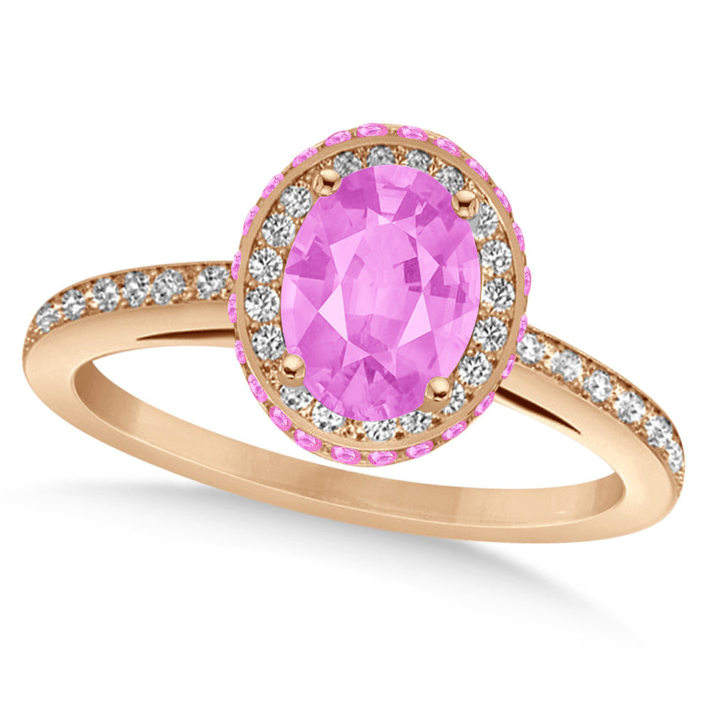 Oval Lab Pink Sapphire & Diamond Halo Engagement Ring 14k Rose Gold (2.00ct)