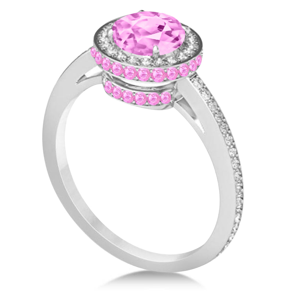 Oval Lab Pink Sapphire & Diamond Halo Engagement Ring 14k White Gold (2.00ct)