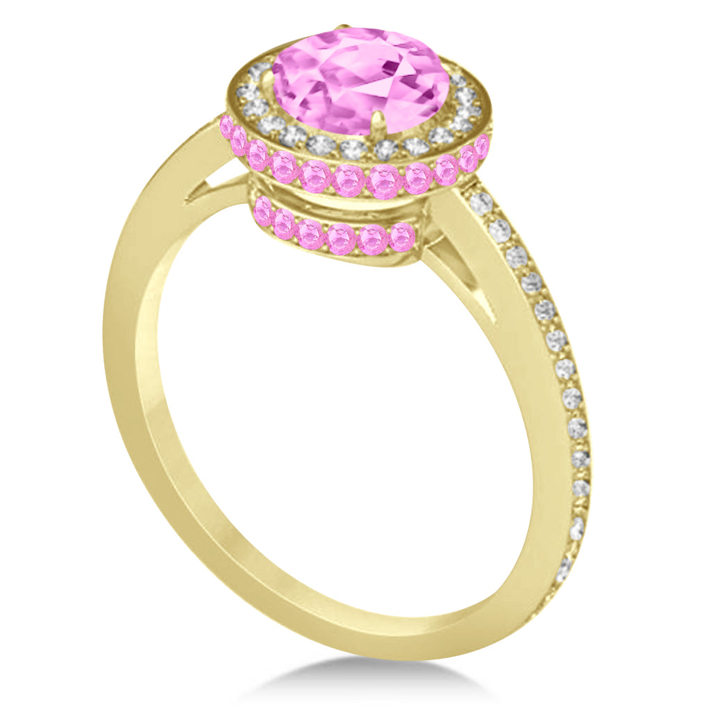 Oval Lab Pink Sapphire & Diamond Halo Engagement Ring 14k Yellow Gold (2.00ct)