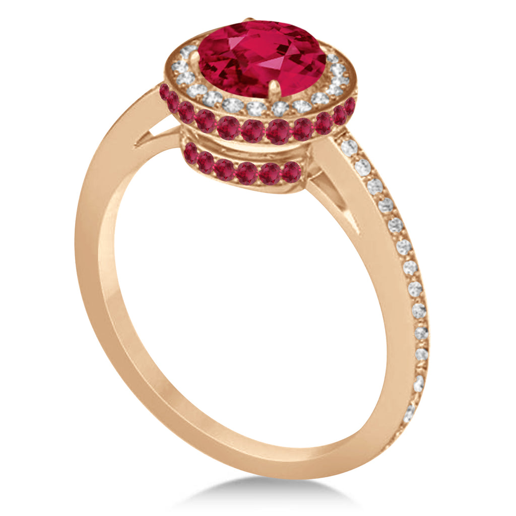 Oval Lab Ruby & Diamond Halo Engagement Ring 14k Rose Gold (2.00ct)