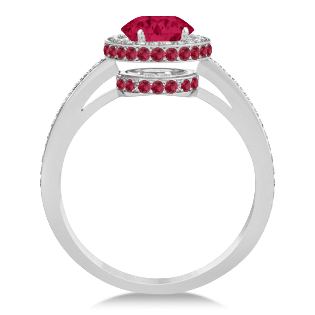 Oval Lab Ruby & Diamond Halo Engagement Ring 14k White Gold (2.00ct)