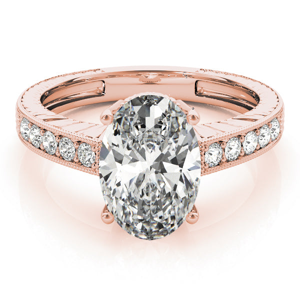 Diamond Accented Oval Engagement Ring Setting 14k Rose Gold 0.10ct