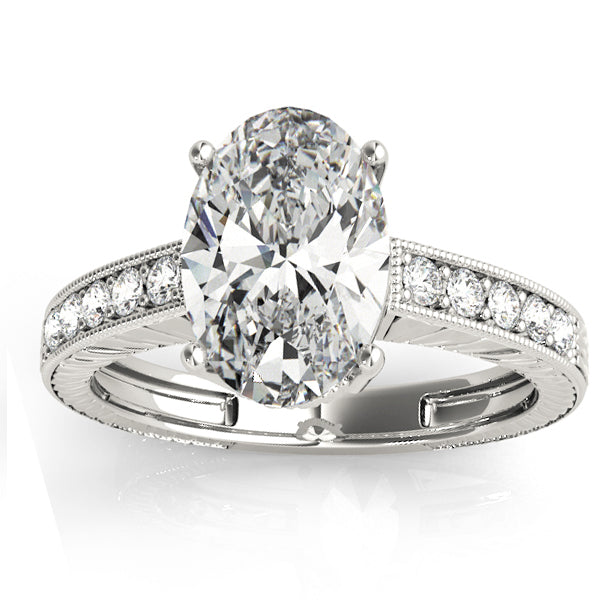 Diamond Accented Oval Engagement Ring Setting 14k White Gold 0.10ct