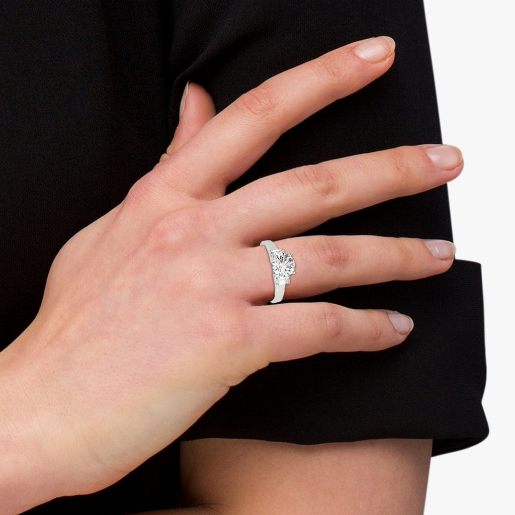 Trio Emerald Cut Diamond Engagement Ring 18k White Gold (0.30ct)