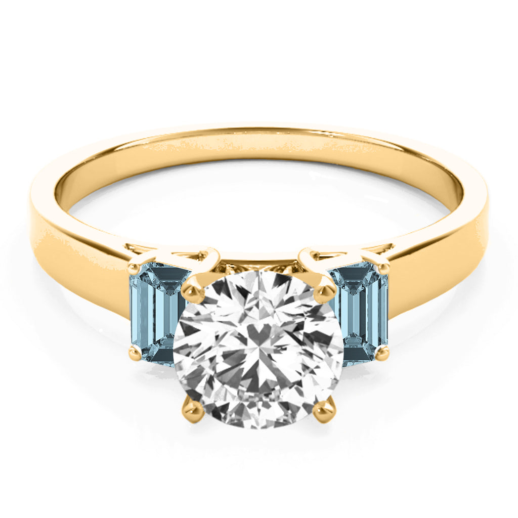 Trio Emerald Cut Aquamarine Engagement Ring 14k Yellow Gold (0.30ct)
