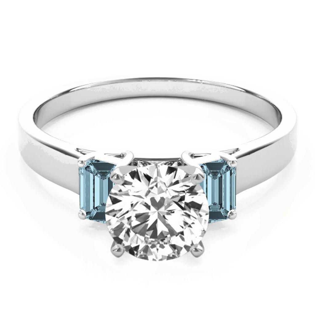 Trio Emerald Cut Aquamarine Engagement Ring 18k White Gold (0.30ct)
