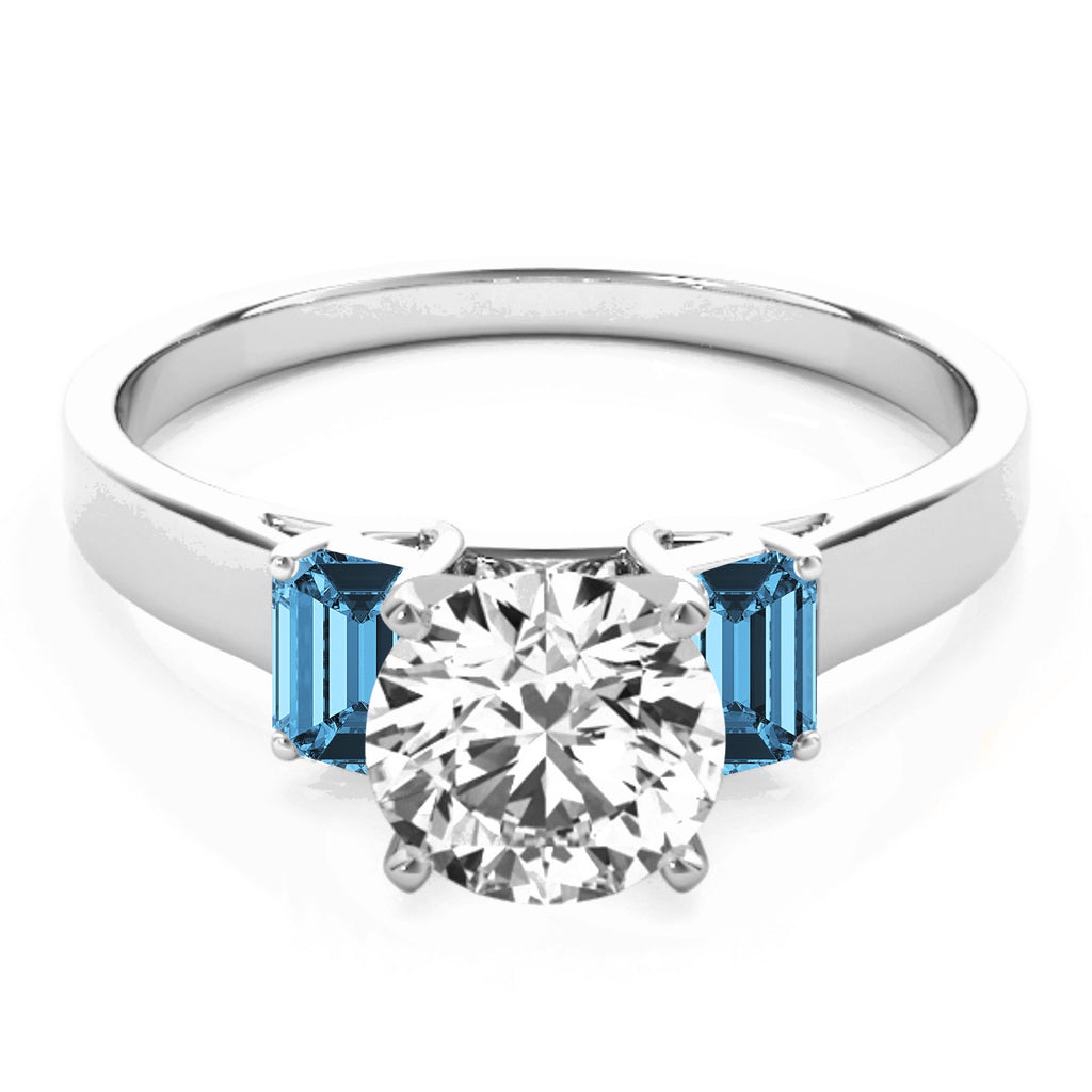 Trio Emerald Cut Blue Topaz Engagement Ring 14k White Gold (0.30ct)