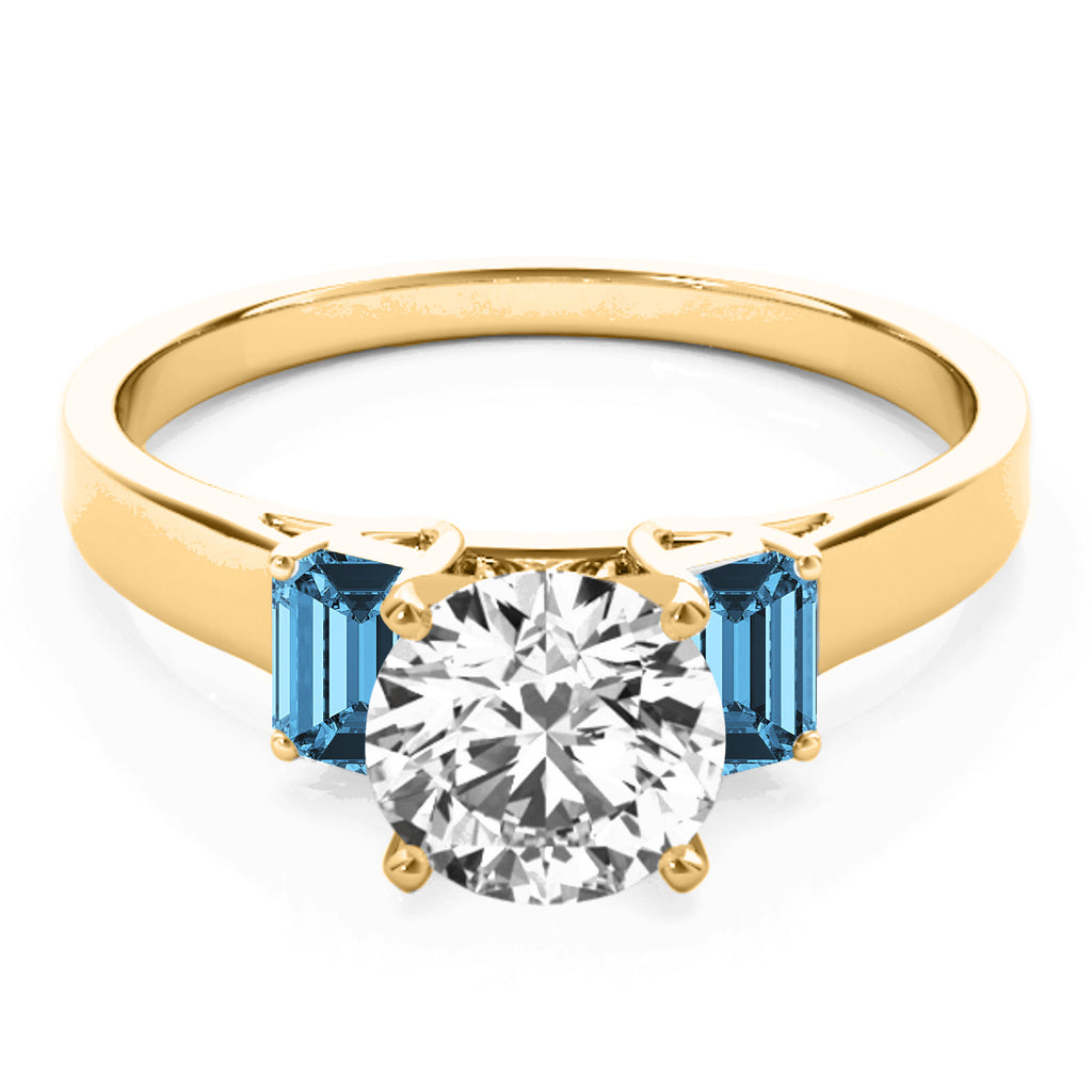 Trio Emerald Cut Blue Topaz Engagement Ring 18k Yellow Gold (0.30ct)