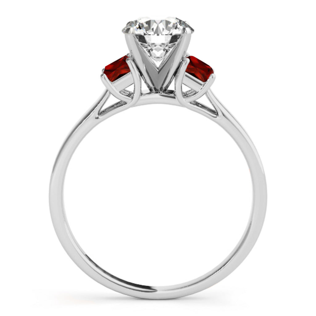 Trio Emerald Cut Garnet Engagement Ring 14k White Gold (0.30ct)