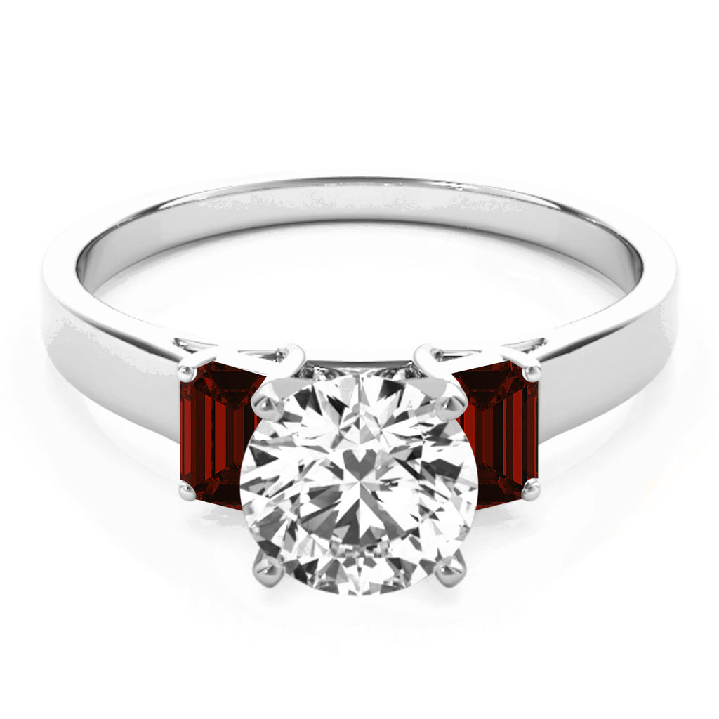 Trio Emerald Cut Garnet Engagement Ring 14k White Gold (0.30ct)