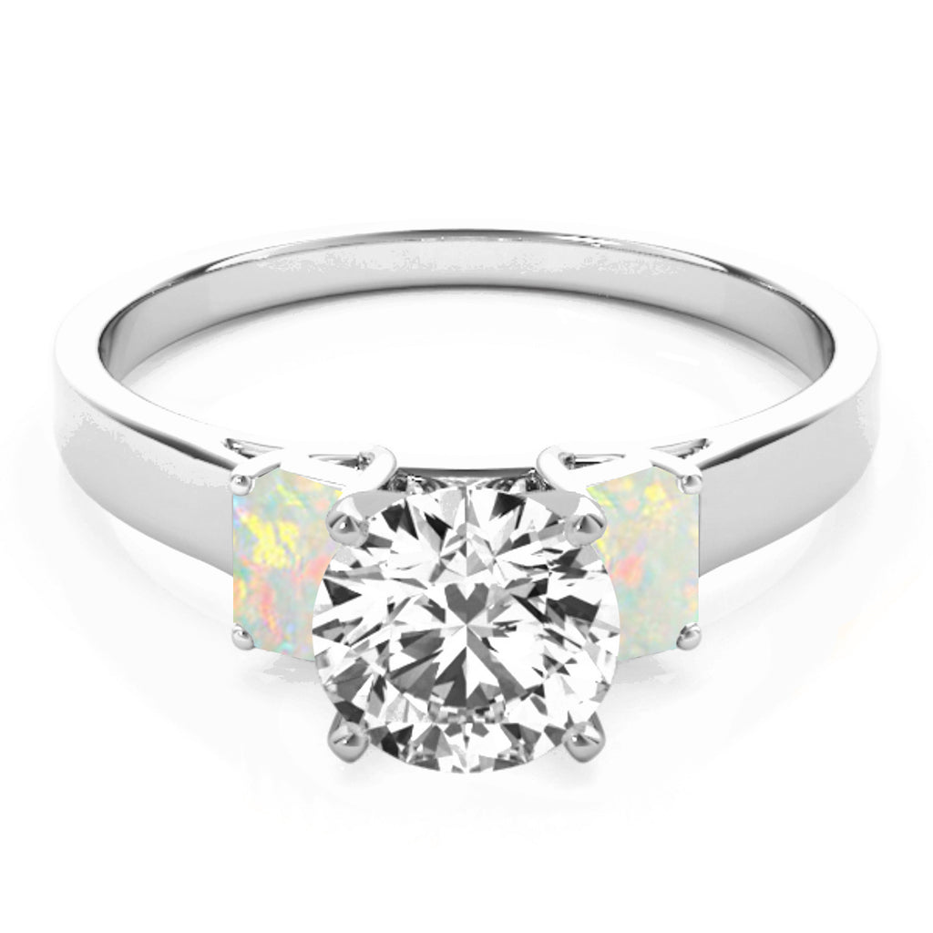 Trio Emerald Cut Opal Engagement Ring 14k White Gold (0.30ct)