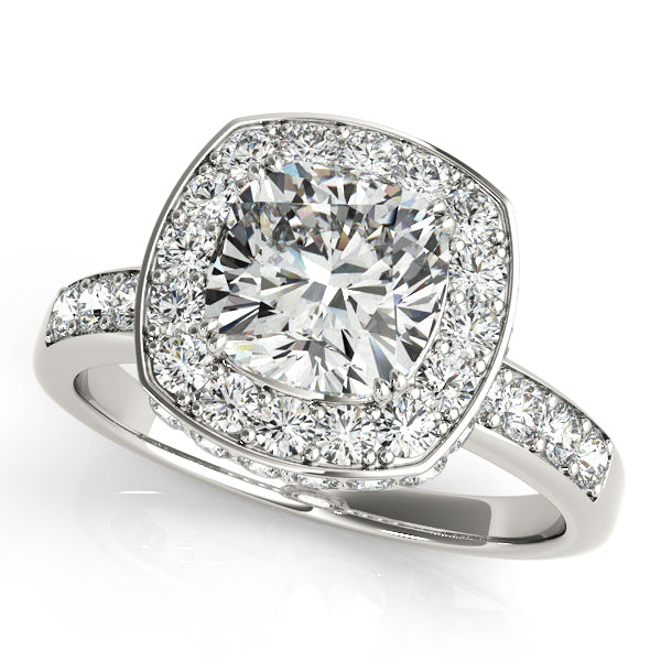 Cushion Cut Halo Diamond Engagement Ring 14k White Gold (1.34ct)
