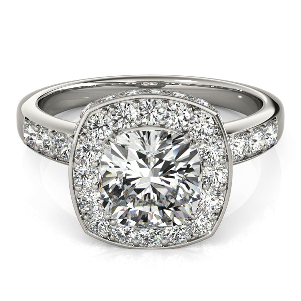 Cushion Cut Halo Diamond Engagement Ring 14k White Gold (1.34ct)