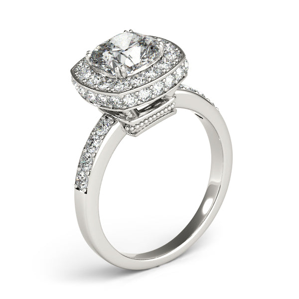 Cushion Cut Halo Diamond Engagement Ring 14k White Gold (1.34ct)