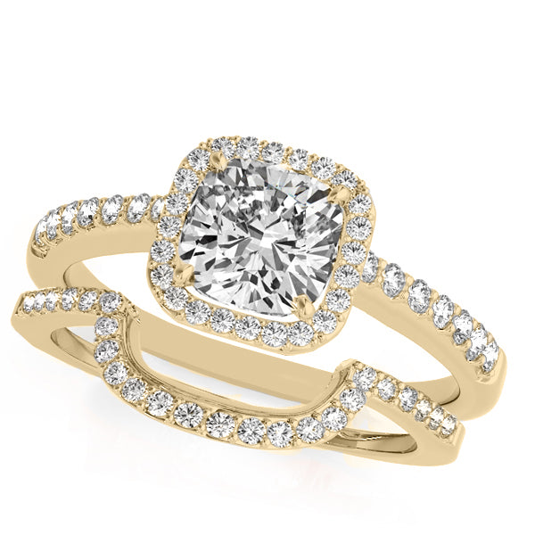 Cushion Cut Square Shape Diamond Halo Bridal Set 14k Yellow Gold (0.67ct)