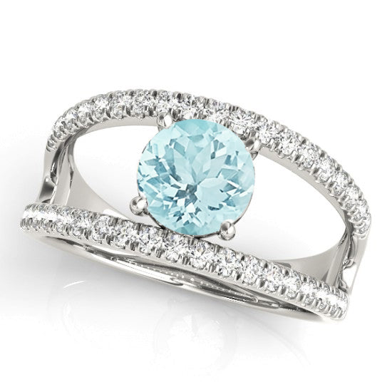 Aquamarine Split Shank Engagement Ring 14K White Gold (0.64ct)