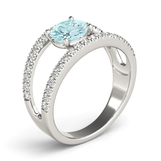 Aquamarine Split Shank Engagement Ring 14K White Gold (0.64ct)